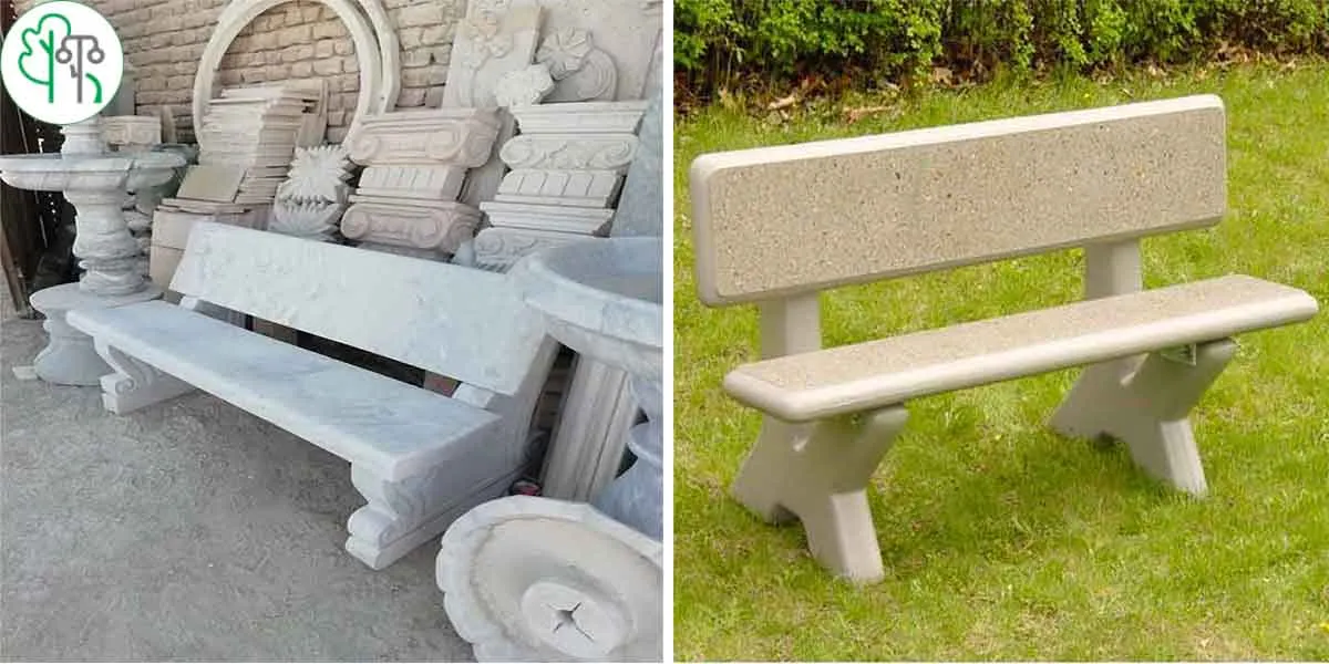 نیمکت بتنی دارای پشتی در دو رنگ شیری و سفید