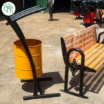 نیمکت و سطل زباله پارکی با ورق لوله ای نارنجی