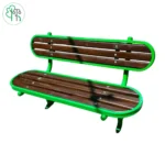 نیمکت پارکی چوبی فلزی بدون دسته، ساخته شده از چوب روس و بدنه ای از جنس فولاد ضد زنگ